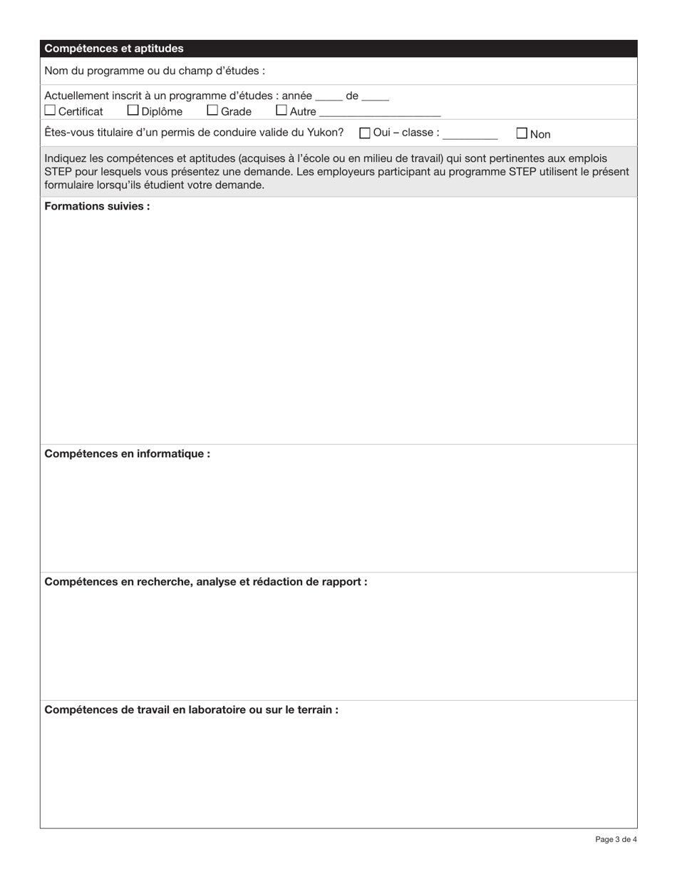 Forme YG6279 Programme De Formation Et Demploi Pour Etudiants (Step) - Demande Demploi Pour Etudiants - Yukon, Canada (French), Page 3
