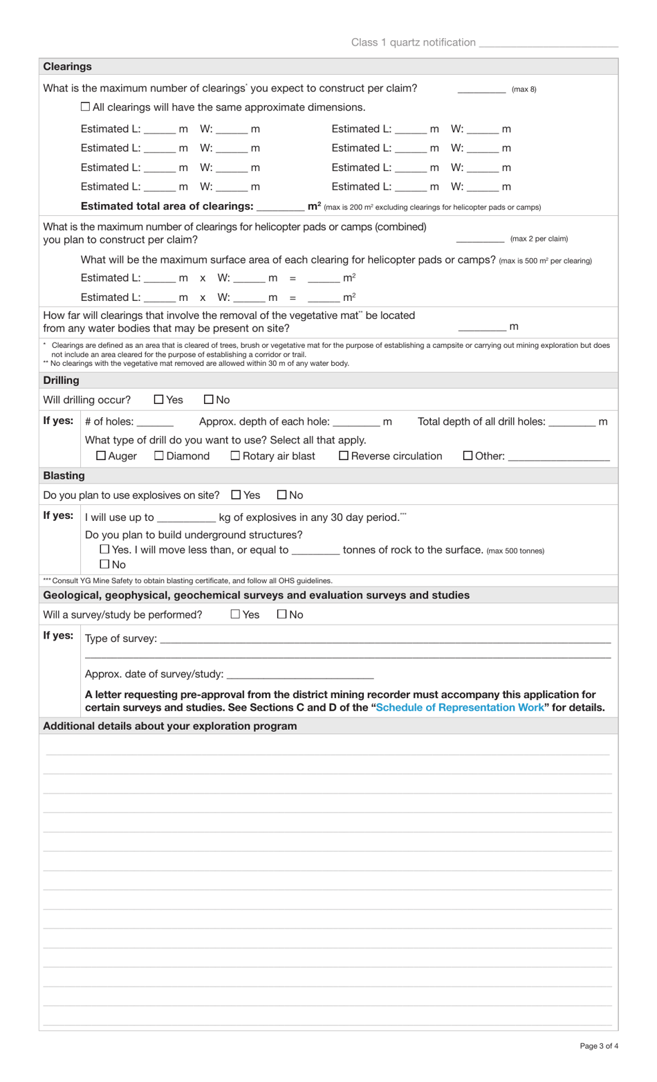 Form YG6694 Class 1 Quartz Notification - Yukon, Canada, Page 3