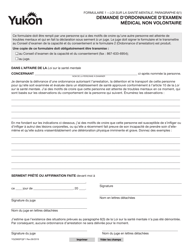 Document preview: Forme YG3983 (1) Demande D'ordonnance D'examen Medical Non Volontaire - Yukon, Canada (French)