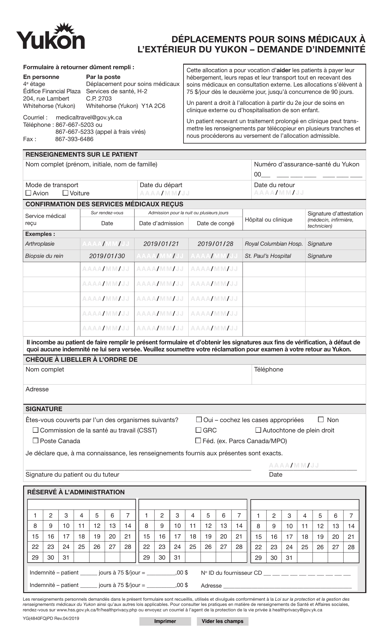 Forme YG4840 Deplacements Pour Soins Medicaux a L'exterieur Du Yukon - Demande D'indemnite - Yukon, Canada (French)