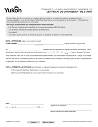 Document preview: Forme YG3998 (12) Certificat De Changement De Statut - Yukon, Canada (French)