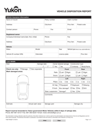 Form YG6779 &quot;Vehicle Disposition Report&quot; - Yukon, Canada