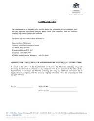 Document preview: Complaint Form - Manitoba, Canada