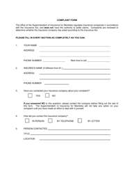 Complaint Form - Manitoba, Canada, Page 2