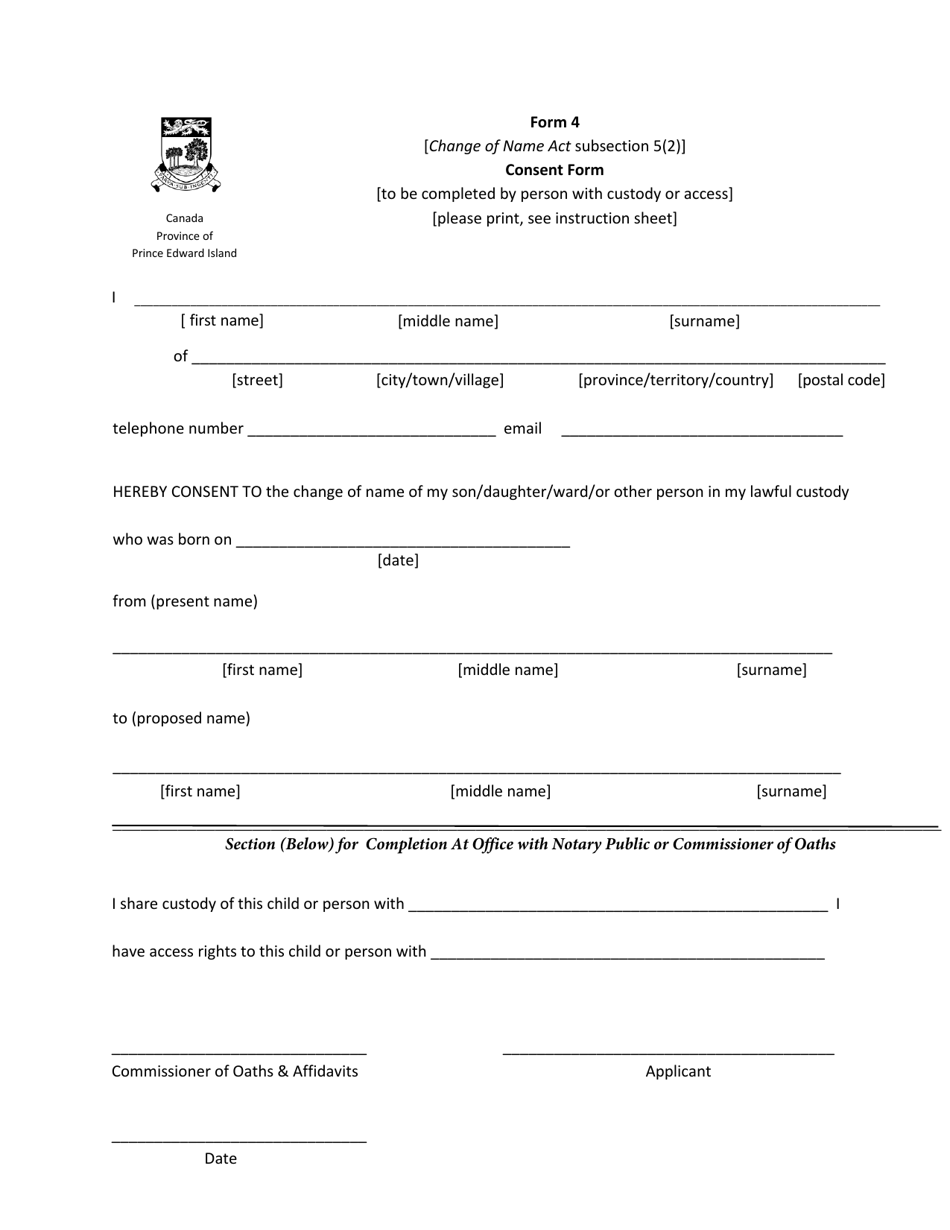 Form 4 Consent Form - Prince Edward Island, Canada, Page 1