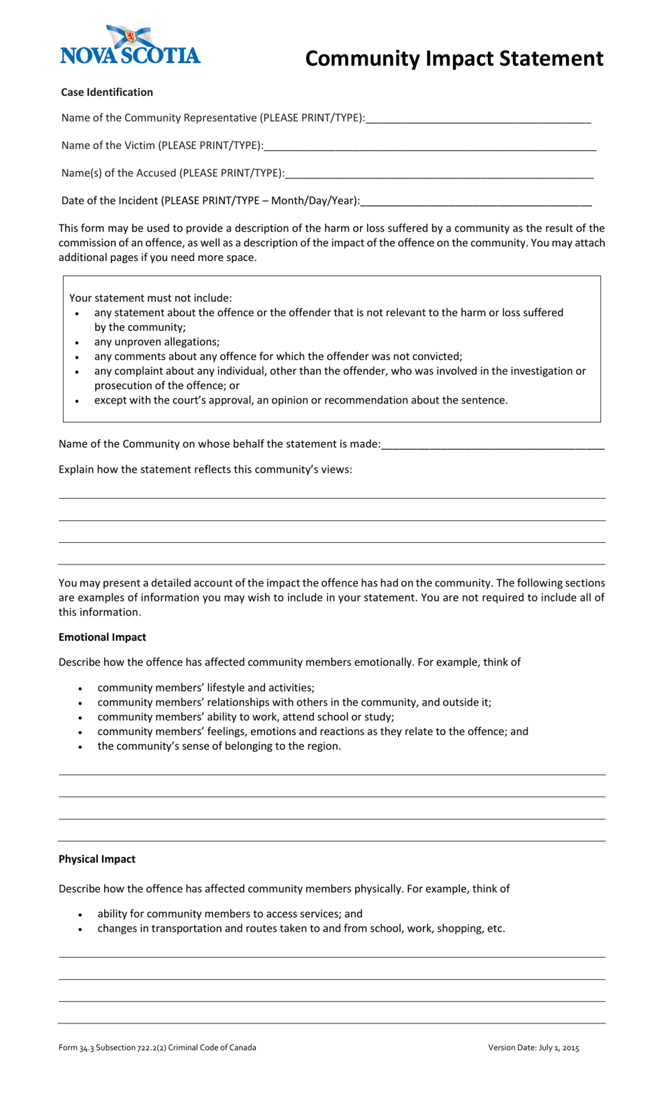 Form 34.3 - Fill Out, Sign Online and Download Printable PDF, Nova ...