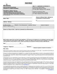 Form PVT-R-01 Application for Refund - Provincial Vehicle Tax and Tangible Personal Property Tax - New Brunswick, Canada (English/French)