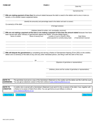 Form 20F Garnishee&#039;s Statement - Ontario, Canada, Page 2