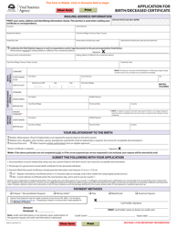 Document preview: Form VSA413 Application for Birth/Deceased Certificate - British Columbia, Canada