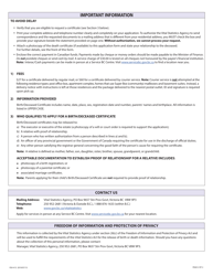 Form VSA413 Application for Birth/Deceased Certificate - British Columbia, Canada, Page 2