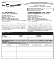 Form NWT8891 Nwt Health Care Plan Temporary Absence Form - Northwest Territories, Canada (English/French)