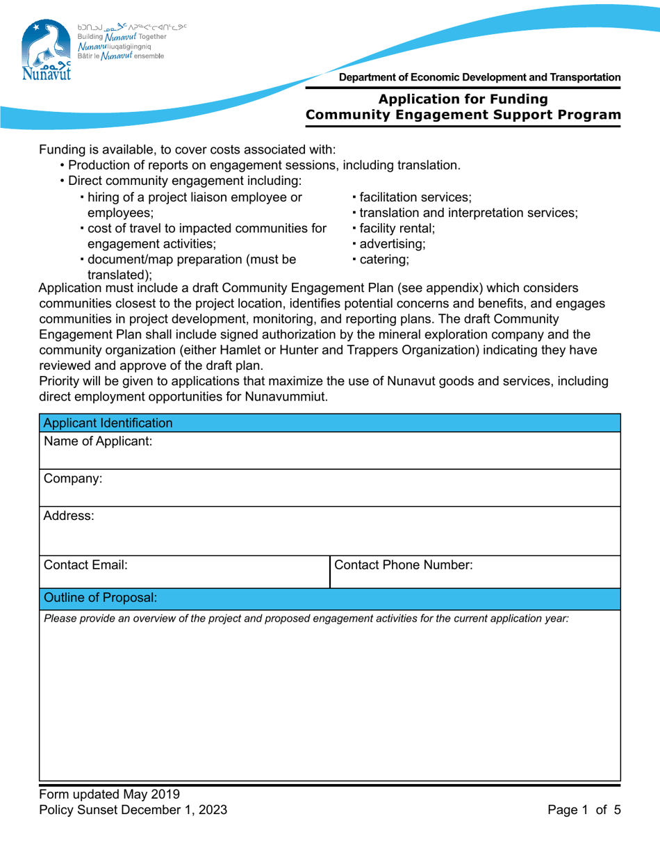 Application for Funding Community Engagement Support Program - Nunavut, Canada, Page 1