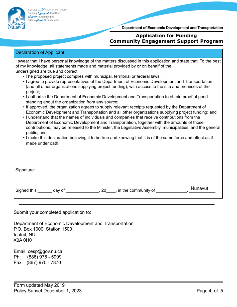Application for Funding Community Engagement Support Program - Nunavut, Canada, Page 4