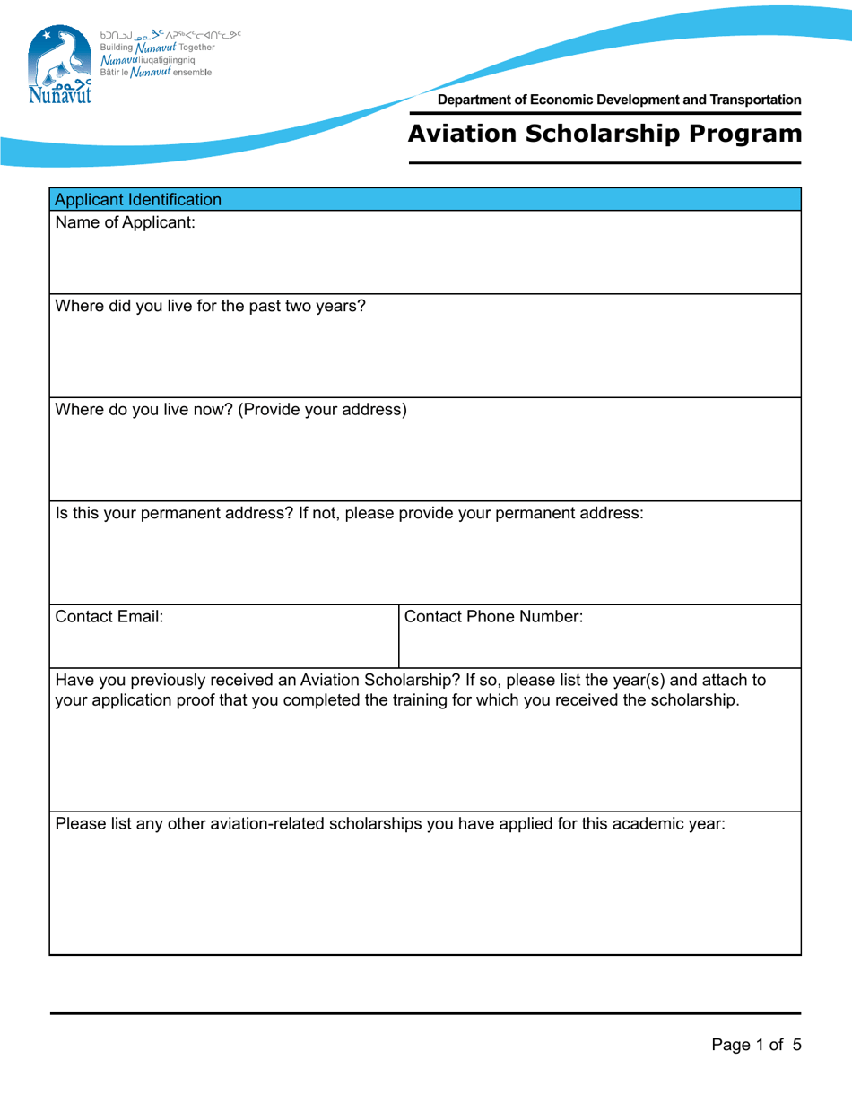 Aviation Scholarship Program Application - Nunavut, Canada, Page 1