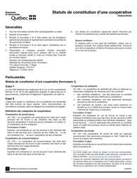 Document preview: Instruction pour Forme 1, F-CO01 Statuts De Constitution D'une Cooperative - Quebec, Canada (French)
