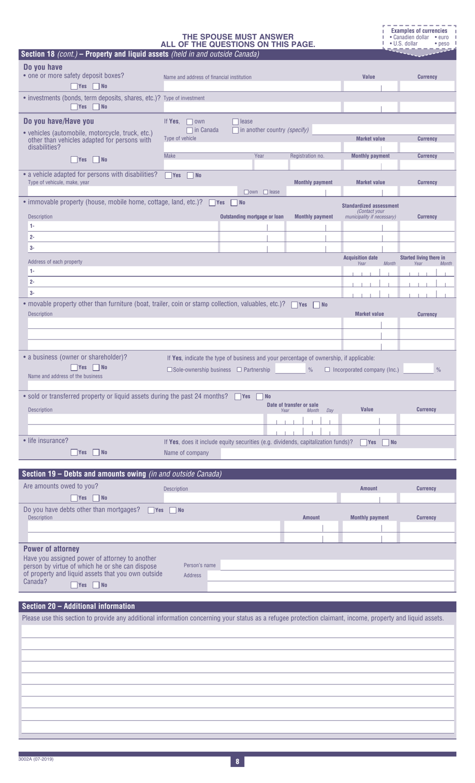 Form 3002A First Application for Last-Resort Financial Assistance - Refugee Protection Claimants - Quebec, Canada, Page 10
