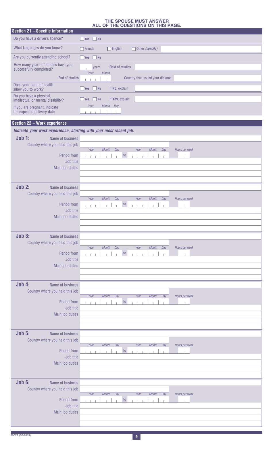 Form 3002A First Application for Last-Resort Financial Assistance - Refugee Protection Claimants - Quebec, Canada, Page 11