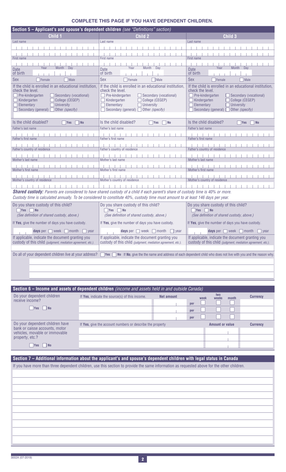 Form 3002A First Application for Last-Resort Financial Assistance - Refugee Protection Claimants - Quebec, Canada, Page 4