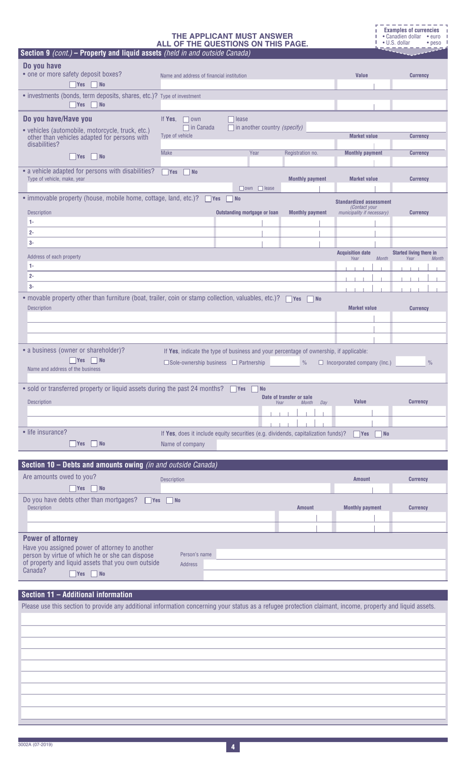 Form 3002A First Application for Last-Resort Financial Assistance - Refugee Protection Claimants - Quebec, Canada, Page 6