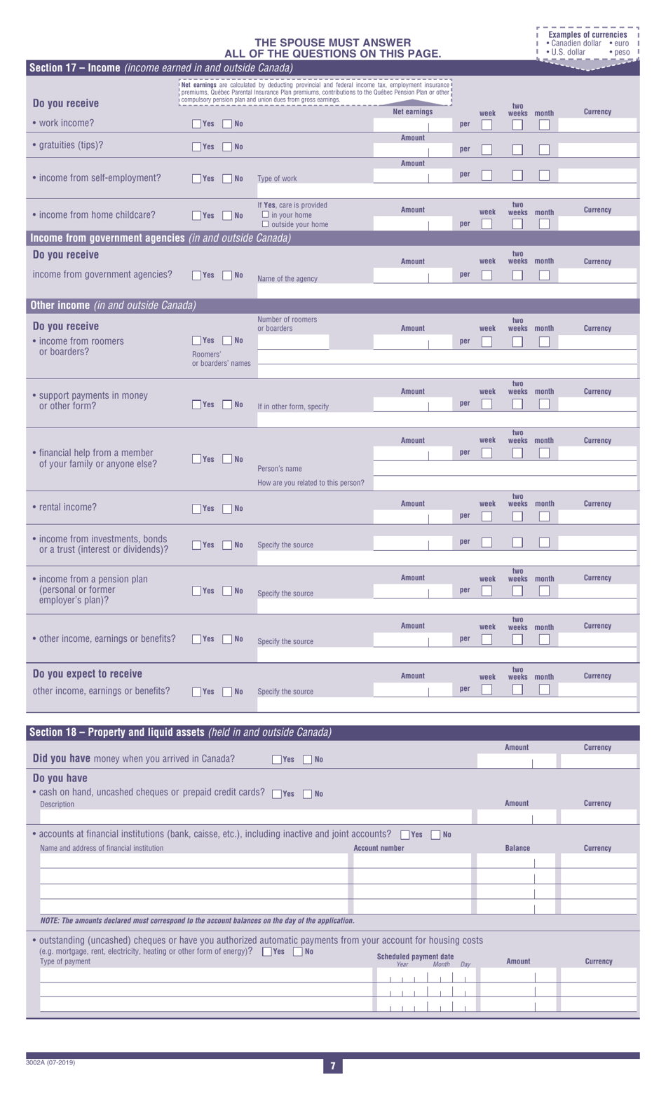 Form 3002A First Application for Last-Resort Financial Assistance - Refugee Protection Claimants - Quebec, Canada, Page 9