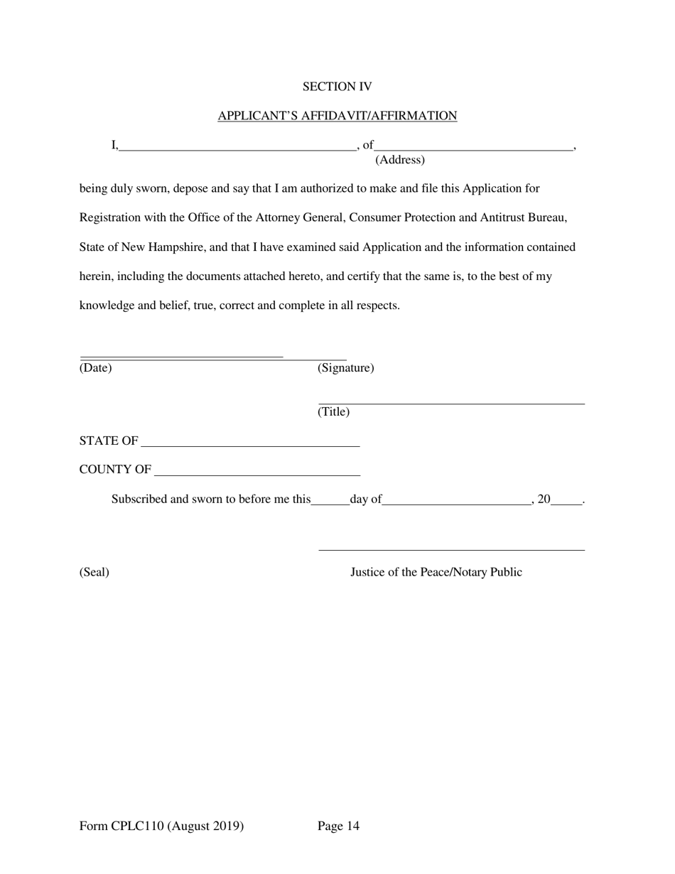 Form CPLC110 Abbreviated Application for Registration - New Hampshire, Page 14