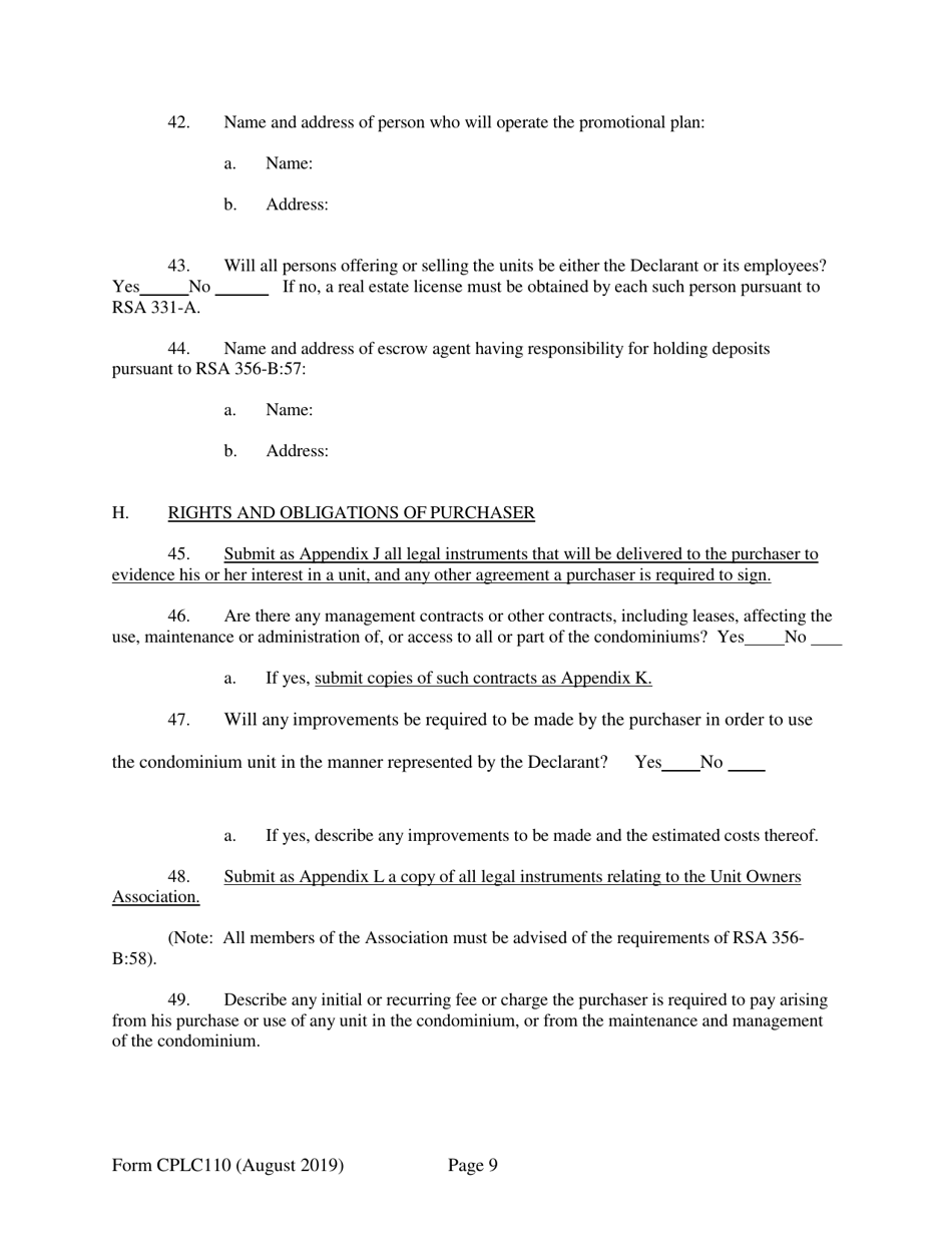 Form CPLC110 Abbreviated Application for Registration - New Hampshire, Page 9