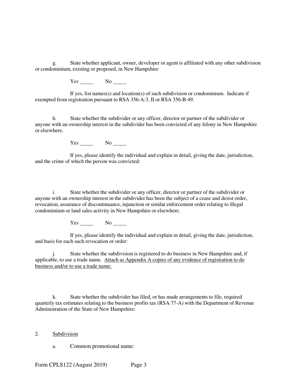 Form CPLS122 Application for 10 Residential Unit Exemption - New Hampshire, Page 3