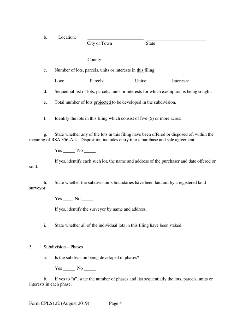 Form CPLS122 Application for 10 Residential Unit Exemption - New Hampshire, Page 4