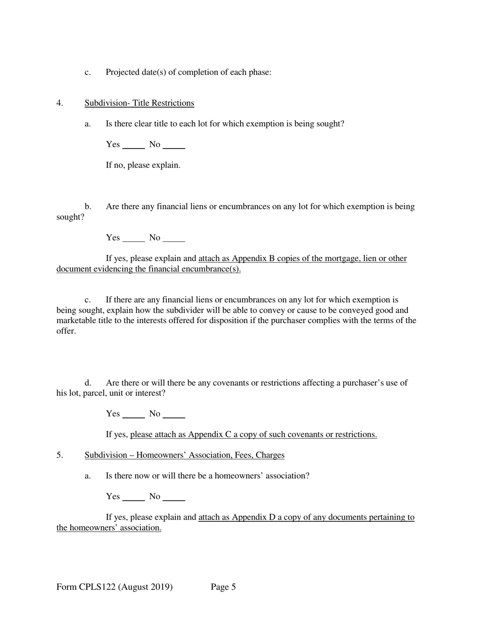 Form CPLS122 Application for 10 Residential Unit Exemption - New Hampshire, Page 5