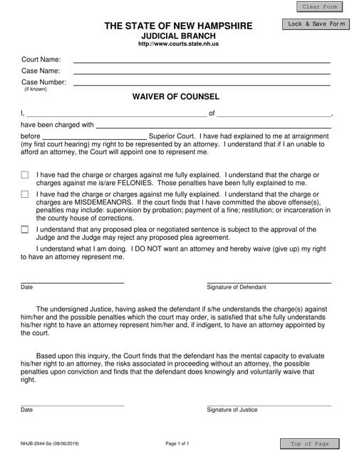Form NHJB-2044-SE Waiver of Counsel - New Hampshire