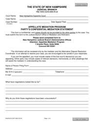 Form NHJB-2616-SUP Appellate Mediation Program Party&#039;s Confidential Mediation Statement - New Hampshire