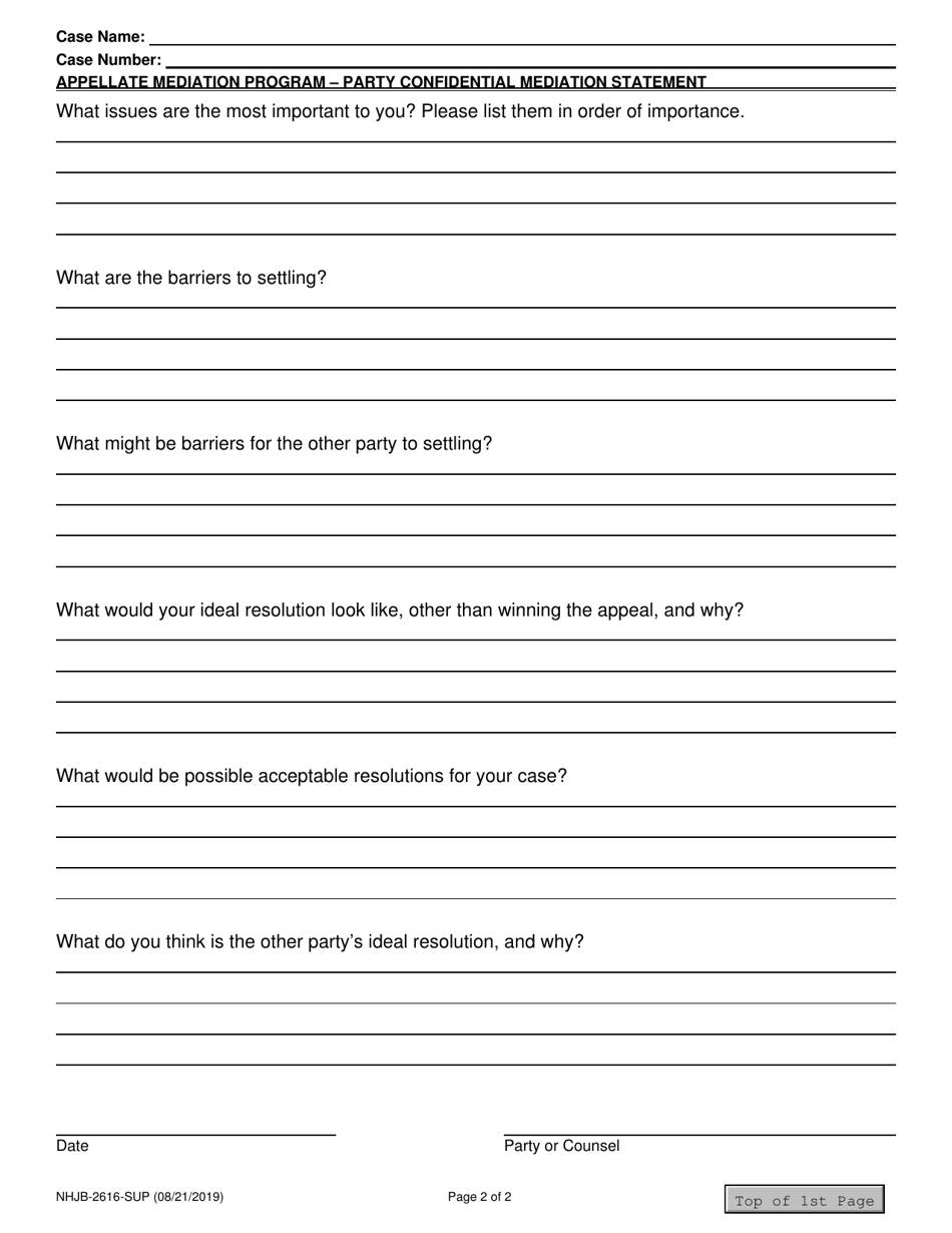 Form NHJB-2616-SUP Appellate Mediation Program Partys Confidential Mediation Statement - New Hampshire, Page 2