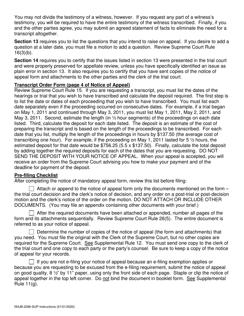 Instructions for Form NHJB-2296-SUP Rule 7 Notice of Mandatory Appeal - New Hampshire, Page 3