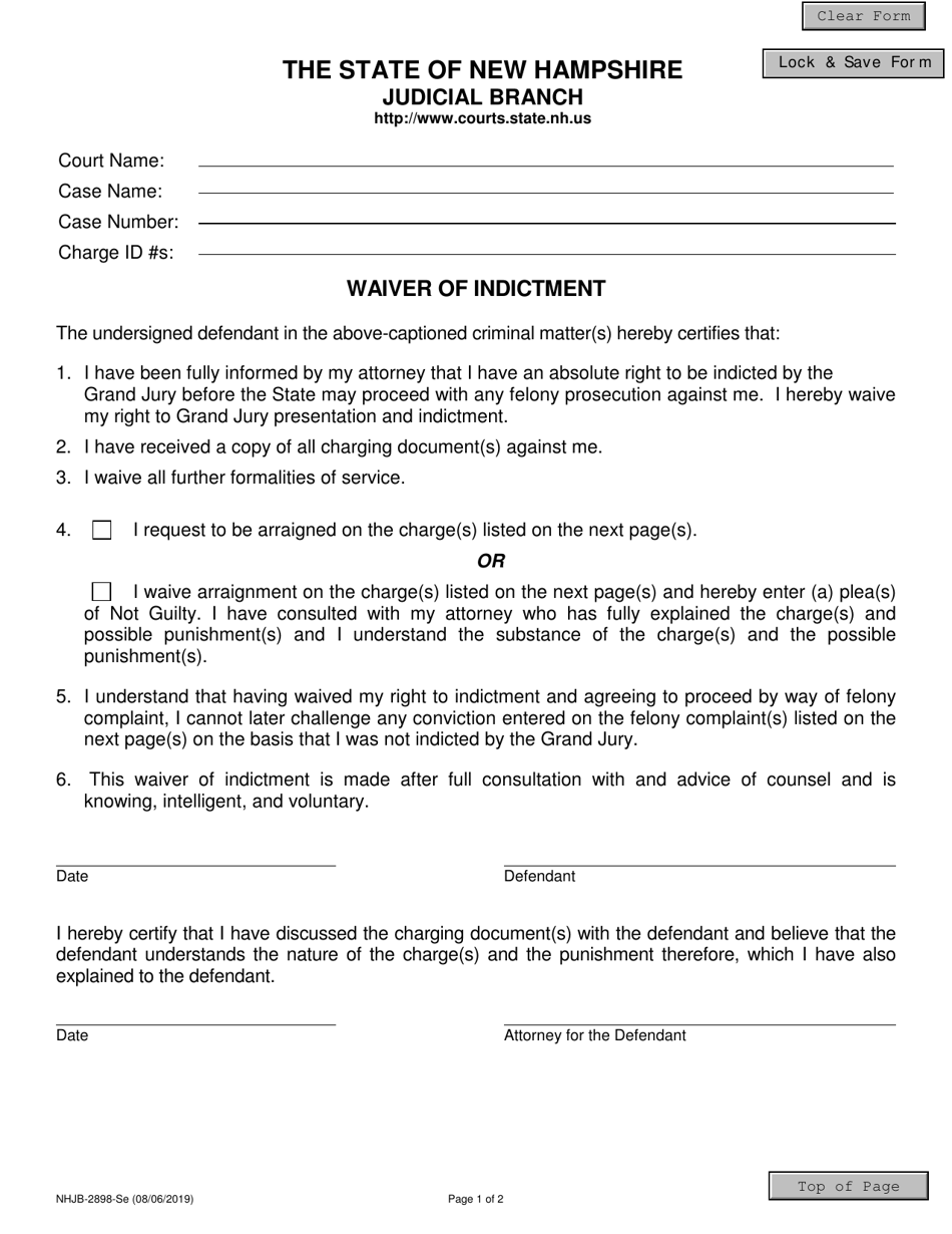 Form NHJB-2898-SE Waiver of Indictment - New Hampshire, Page 1