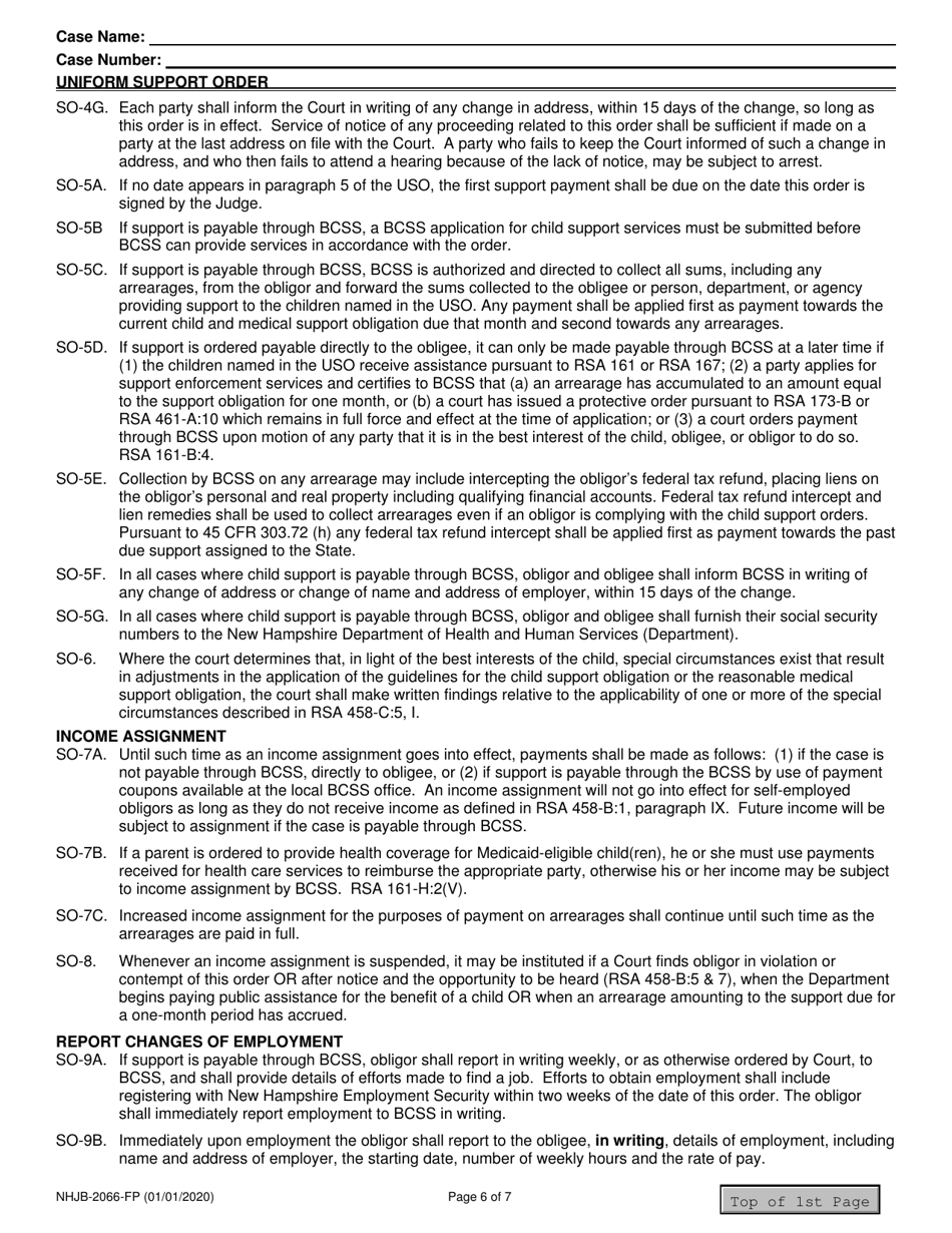 Form NHJB-2066-FP Uniform Support Order - New Hampshire, Page 6