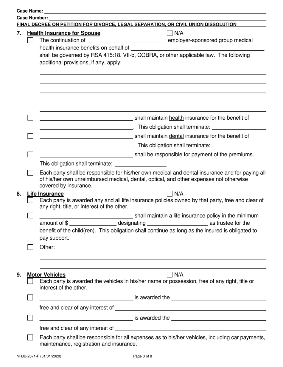 Form Nhjb-2071-f - Fill Out, Sign Online And Download Fillable Pdf, New 