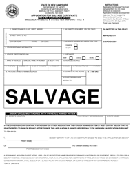 Form TDMV24 &quot;Application for Salvage Certificate&quot; - New Hampshire