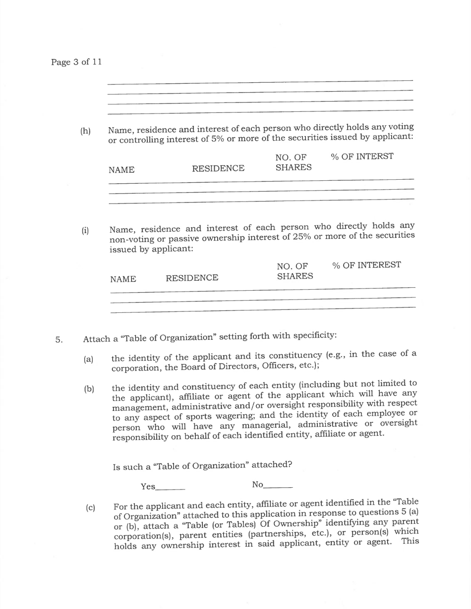 Application for Sports Wagering License by Owner or Lessee of a Former Racetrack - New Jersey, Page 3