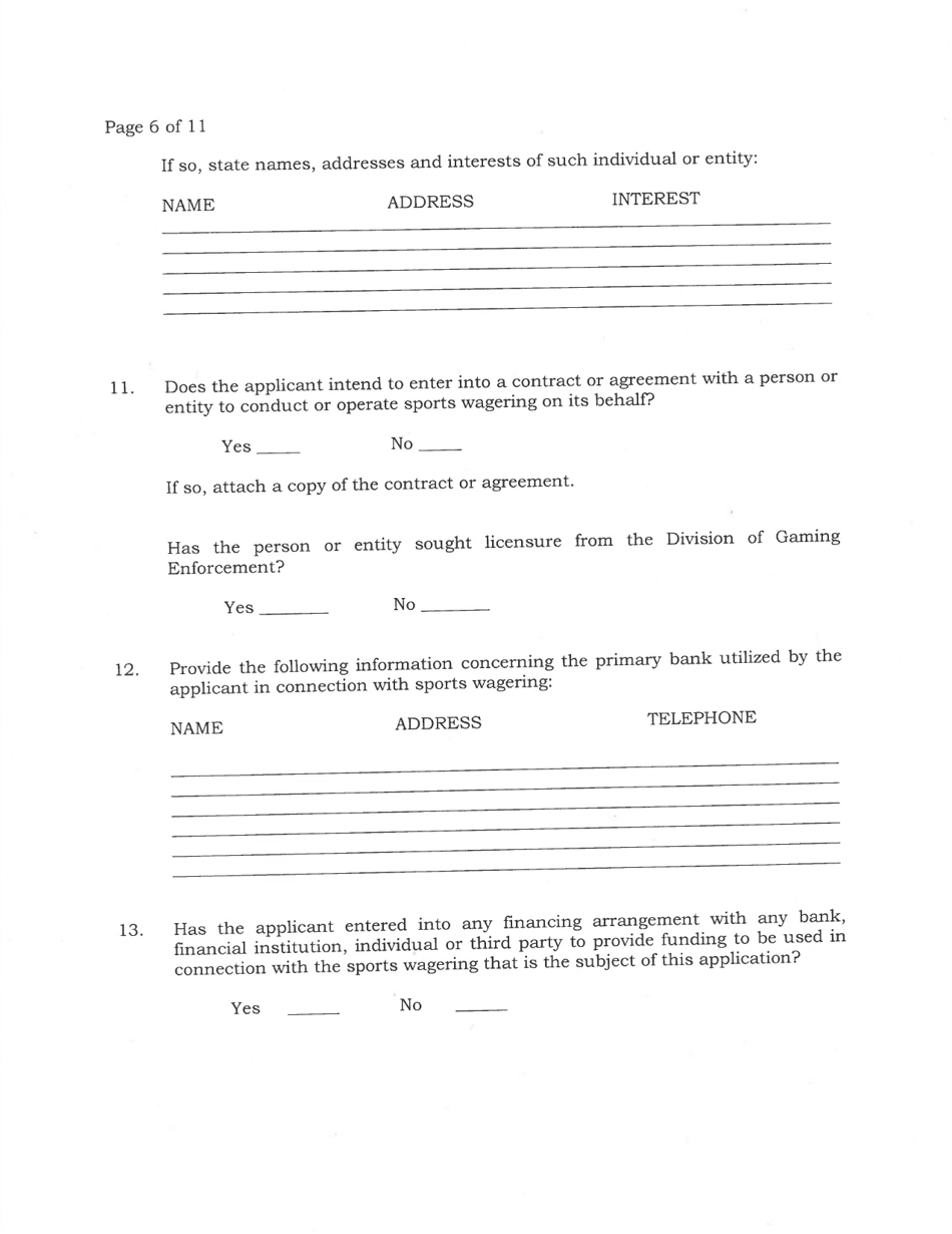 Application for Sports Wagering License by Owner or Lessee of a Former Racetrack - New Jersey, Page 6