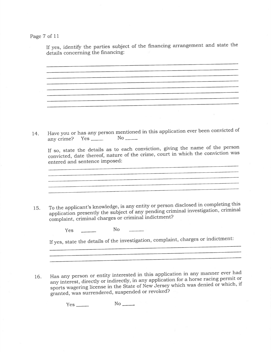 Application for Sports Wagering License by Owner or Lessee of a Former Racetrack - New Jersey, Page 7