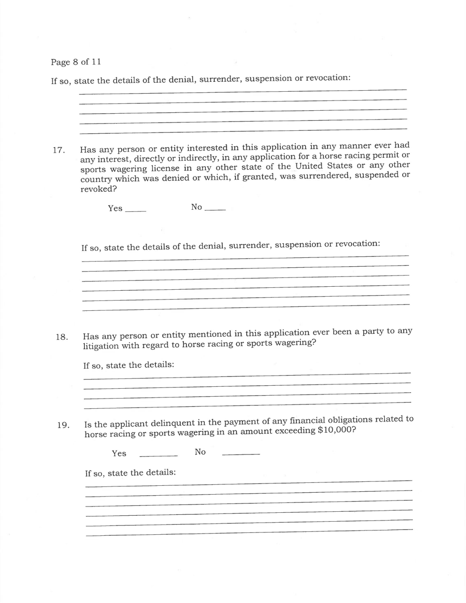 Application for Sports Wagering License by Owner or Lessee of a Former Racetrack - New Jersey, Page 8