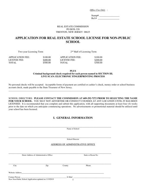 Application for Realestate School License for Non-public School - New Jersey