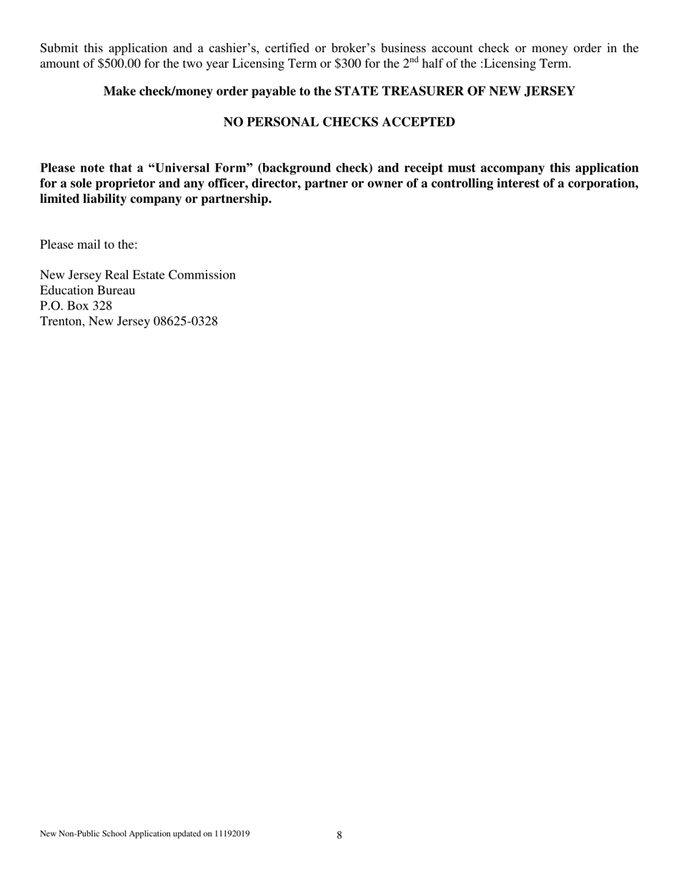 Application for Realestate School License for Non-public School - New Jersey, Page 8