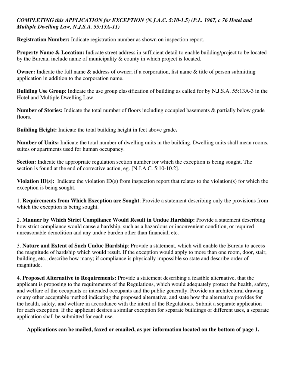 Application for Exception - New Jersey, Page 2