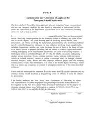 Form A &quot;Authorization and Attestation of Applicant for Emergent School Employment&quot; - New Jersey