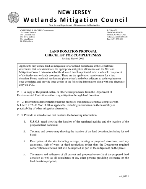 Land Donation Proposal Checklist for Completeness - New Jersey Download Pdf