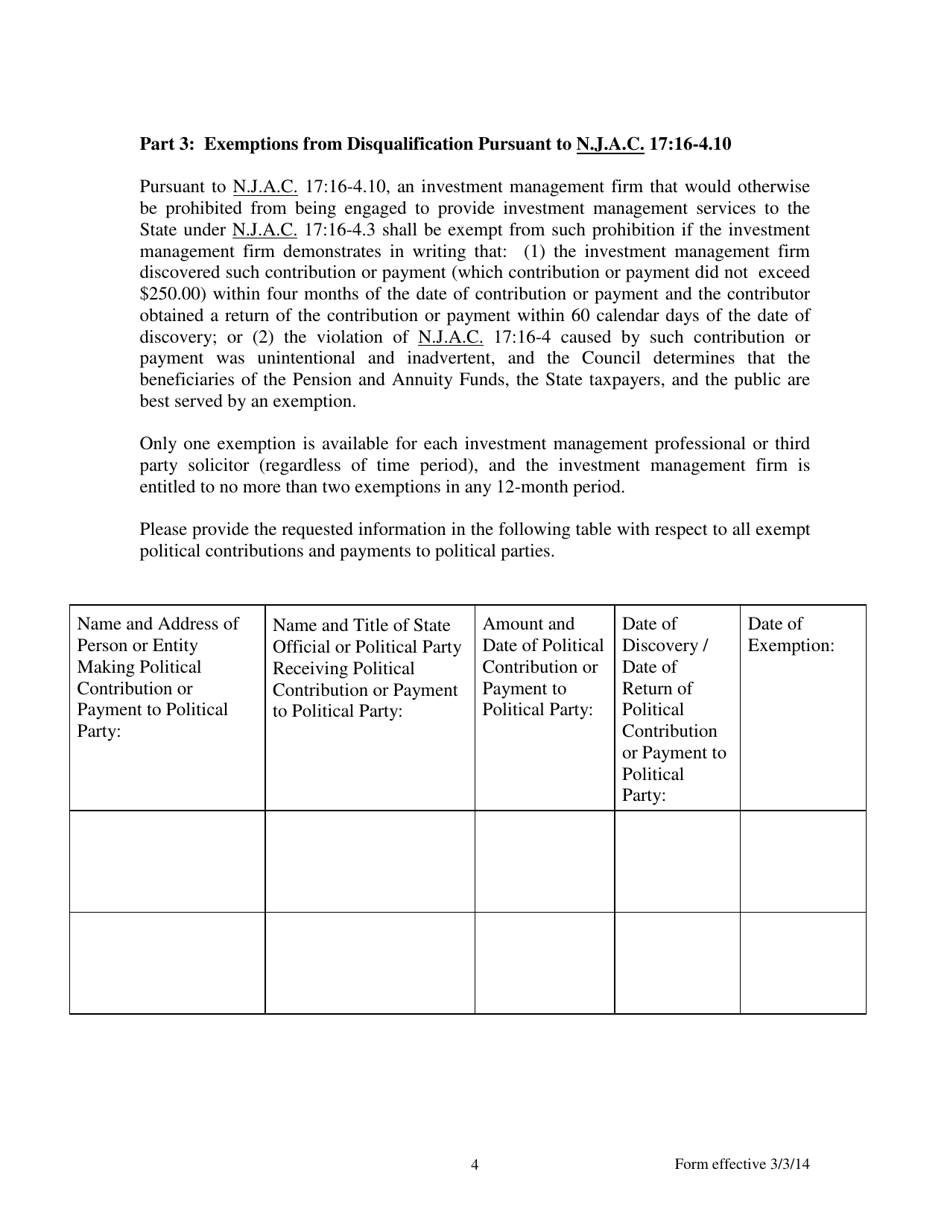 Disclosure Report of Political Contributions by Investment Management Firm - New Jersey, Page 4