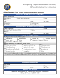Document preview: Citizen Complaint Form - New Jersey