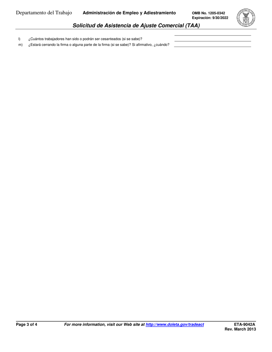 Formulario ETA-9042A Solicitud De Asistencia De Ajuste Comercial (Taa) (Spanish), Page 3