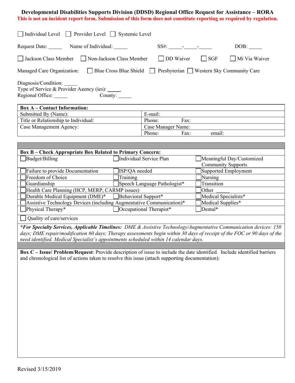 New Mexico Regional Office Request for Assistance - Rora - Fill Out ...